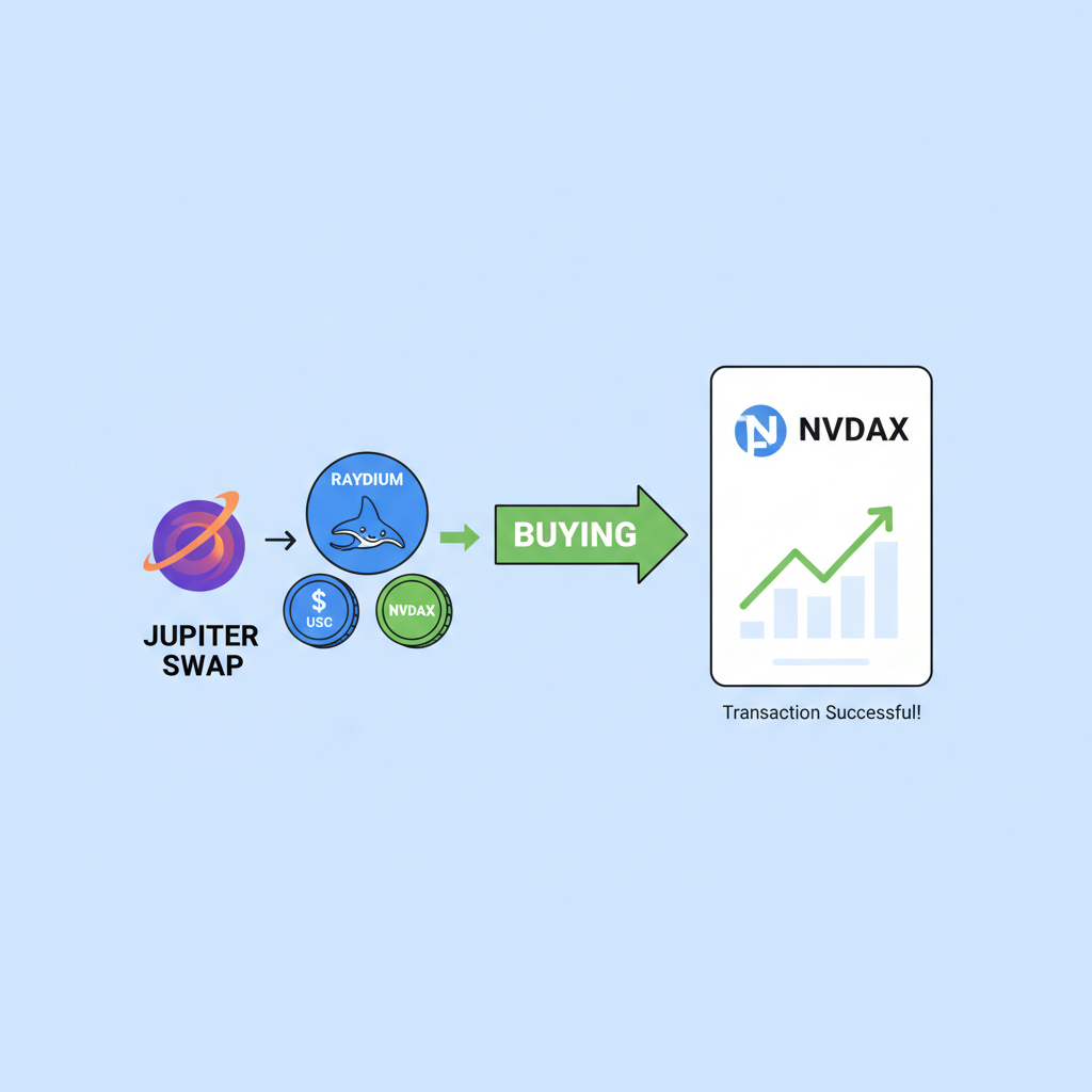 Jupiter swap execution buying NVDAx with USDC on Raydium pool