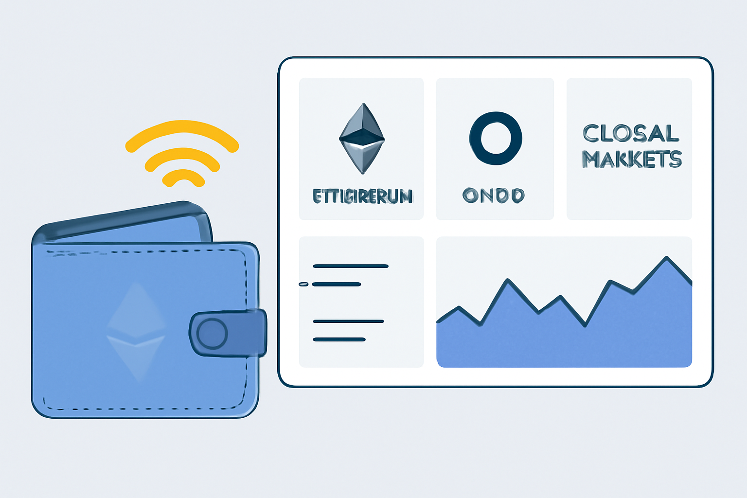 futuristic wallet connecting to Ethereum Ondo Global Markets dashboard