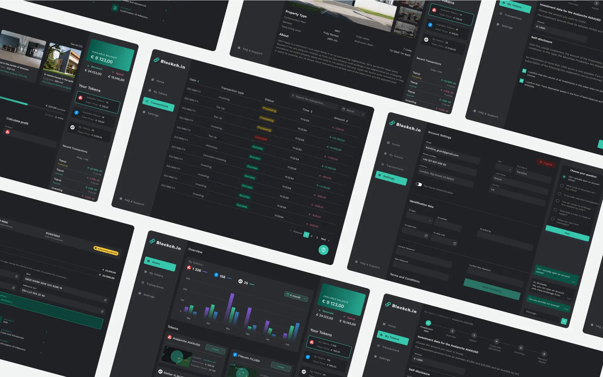Blockchain analytics platform dashboard displaying live tokenized equities with digital assets and real-time data visualizations, no specific price numbers visible.