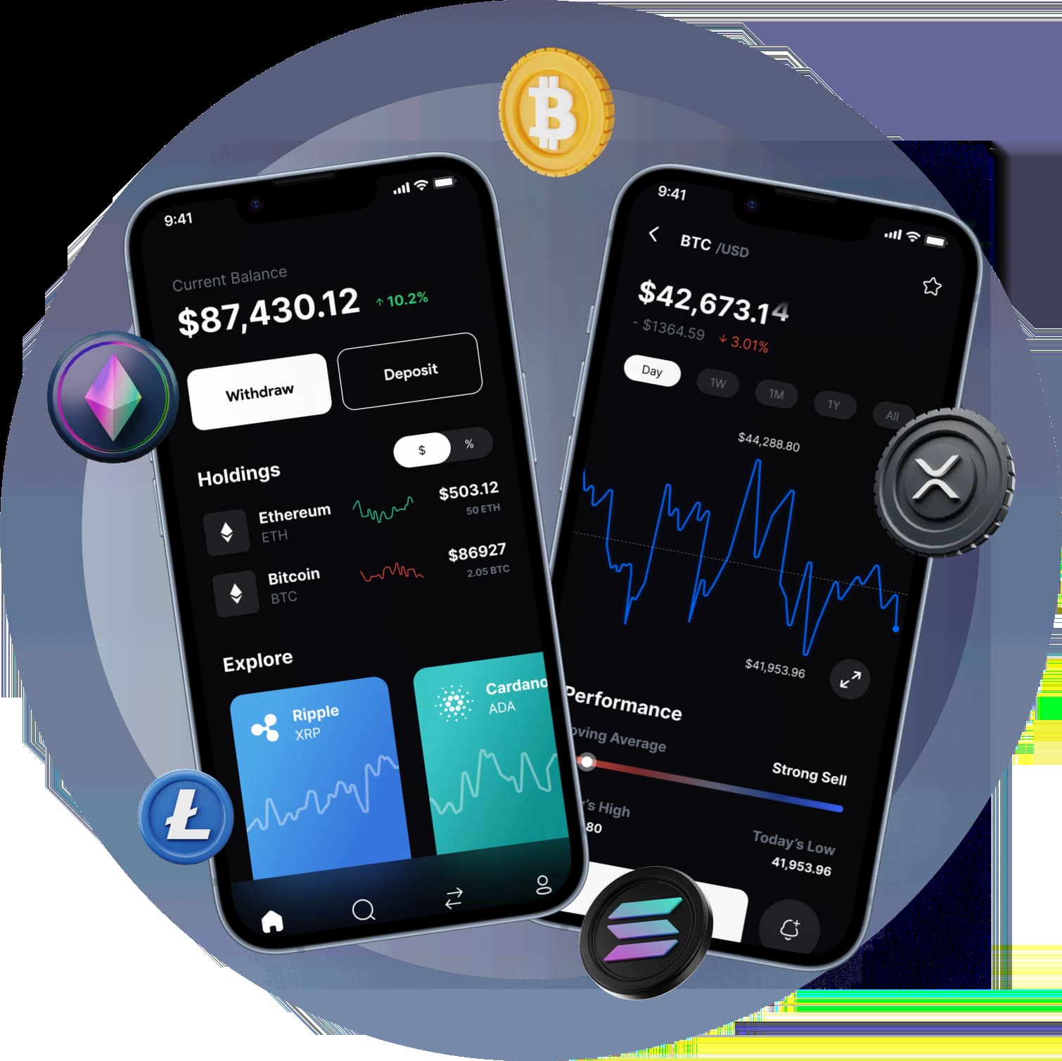 Mobile crypto wallet interface showing tokenized stocks trading options on blockchain