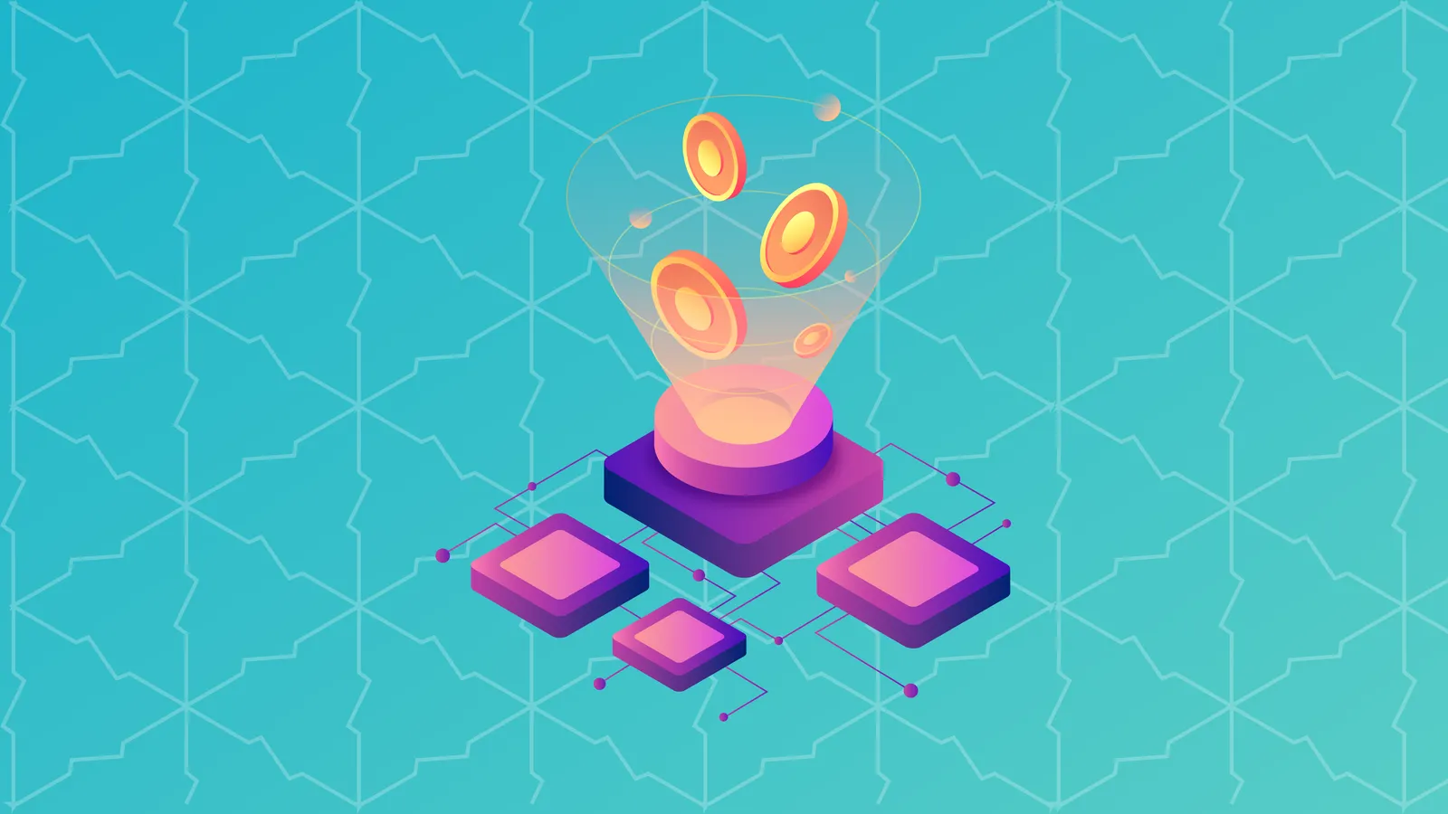 Stylized image of traditional stock tickers blending with blockchain code and digital tokens, representing synthetic equities on blockchain.