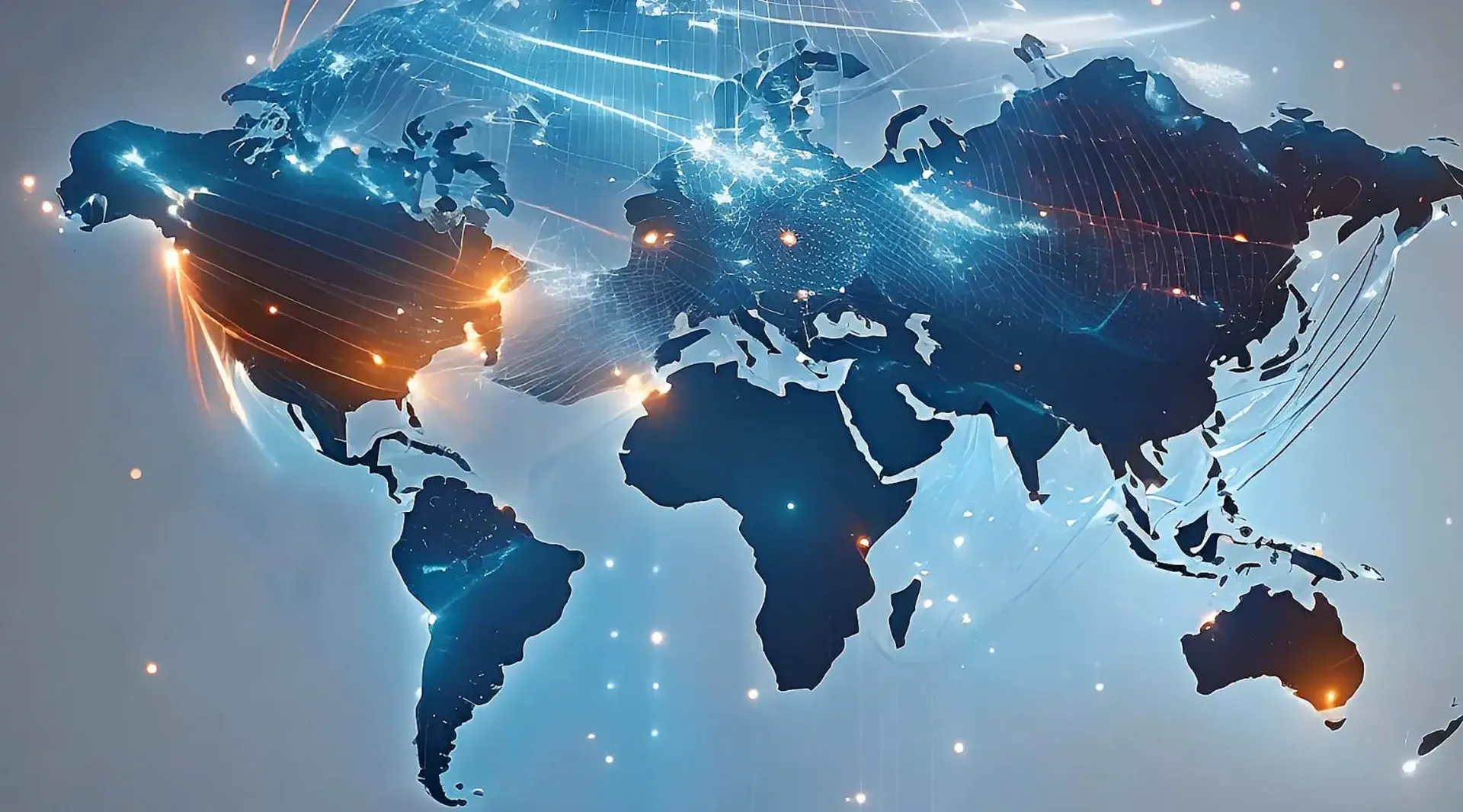 World map with glowing blockchain nodes illustrating 24/7 global stock trading on-chain